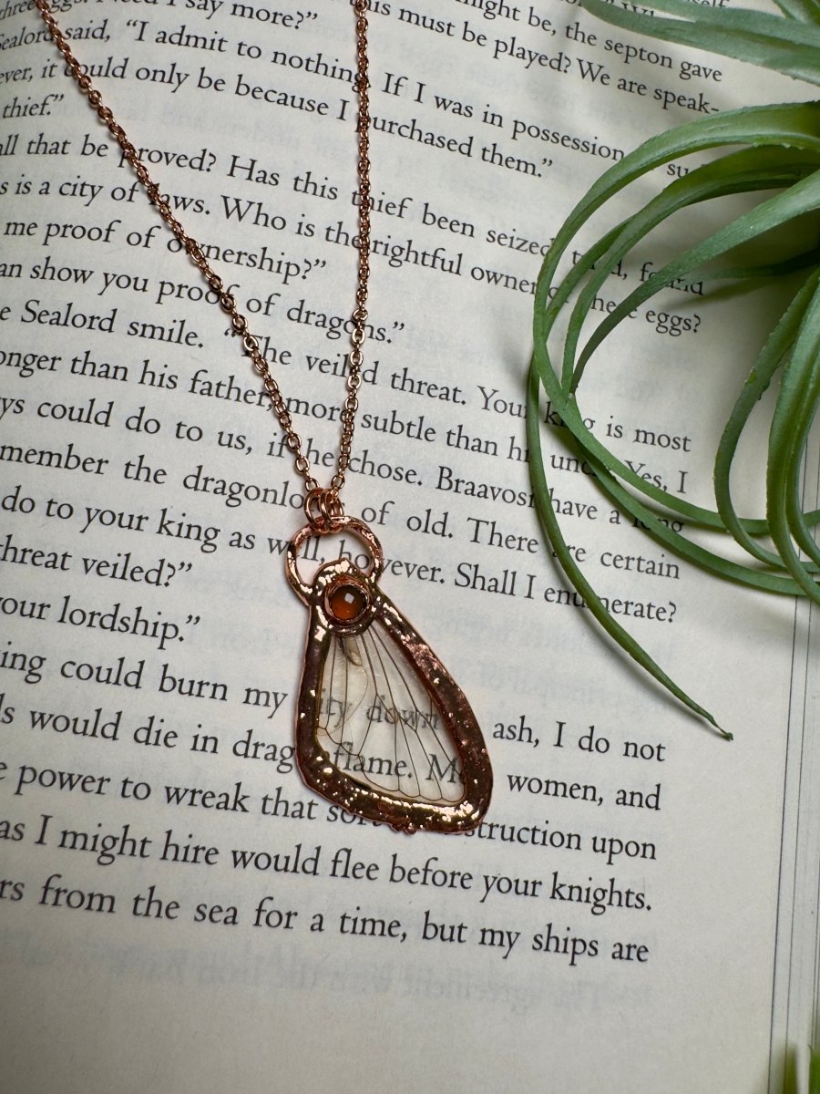 Orange Agate and Cicada Wing Necklace | Copper Ashes