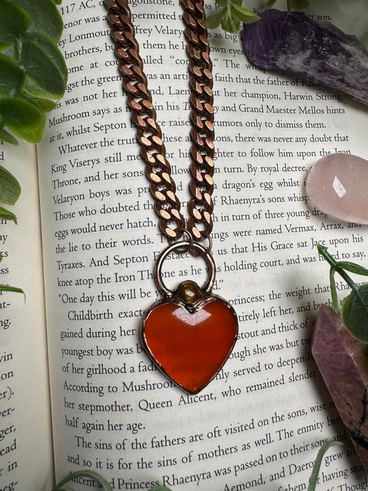 Orange Agate Heart and Tigers Eye Necklace | Copper Ashes