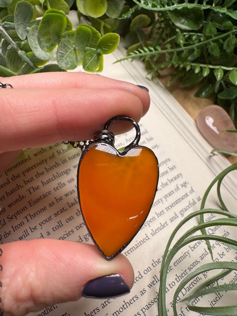 Orange Agate Heart Necklace | Copper Ashes