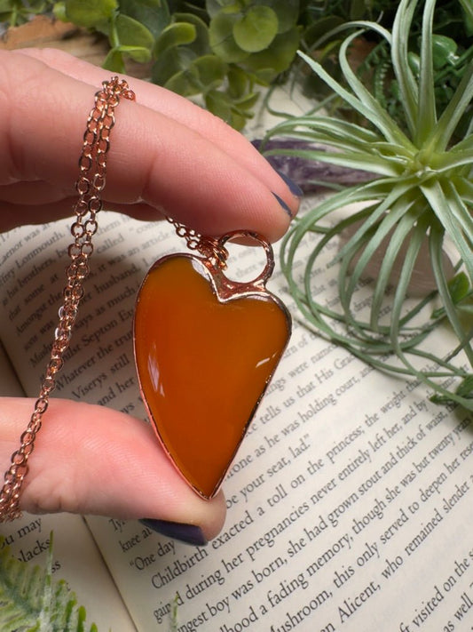 Orange Agate Heart Necklace | Copper Ashes