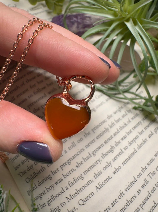 Orange Agate Heart Necklace | Copper Ashes