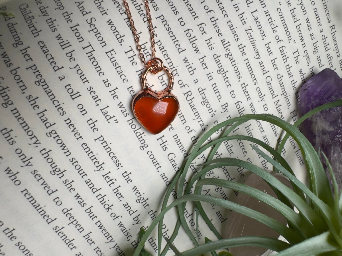 Orange Agate Heart Necklace | Copper Ashes