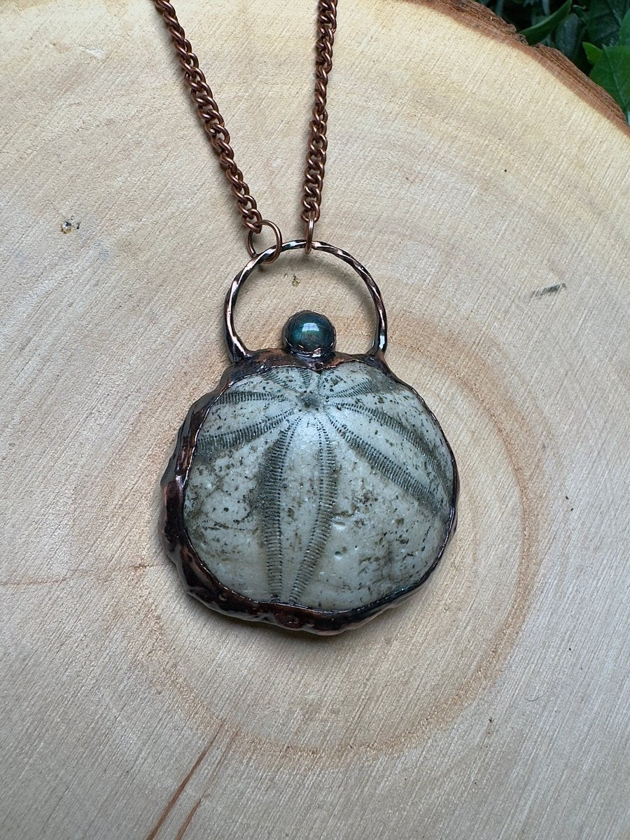 Orphina - Fossilized Sea Biscuit and Labradorite Necklace | Copper Ashes