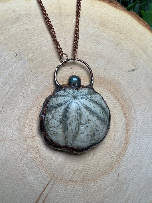 Orphina - Fossilized Sea Biscuit and Labradorite Necklace | Copper Ashes