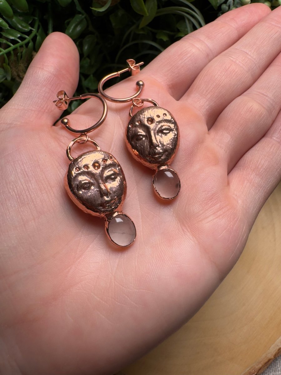 Paisley - Rose Quartz Goddess Earrings | Copper Ashes
