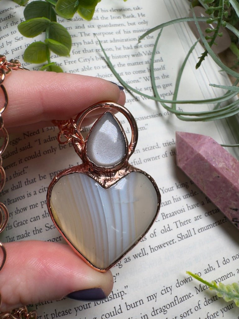 Peach Moonstone and Agate Heart Necklace | Copper Ashes