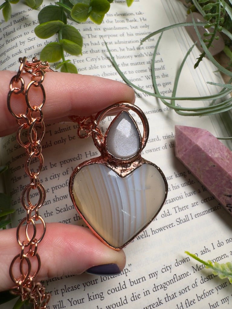 Peach Moonstone and Agate Heart Necklace | Copper Ashes