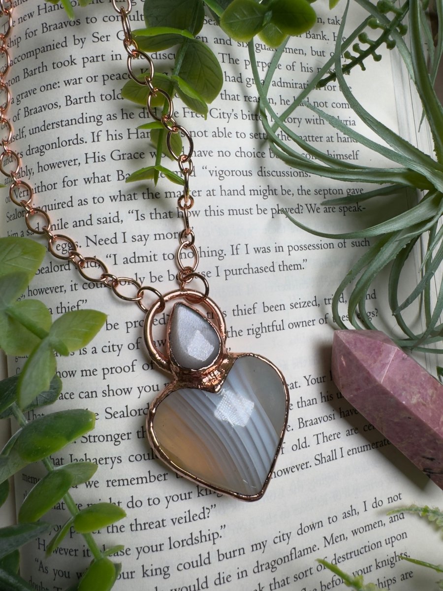Peach Moonstone and Agate Heart Necklace | Copper Ashes