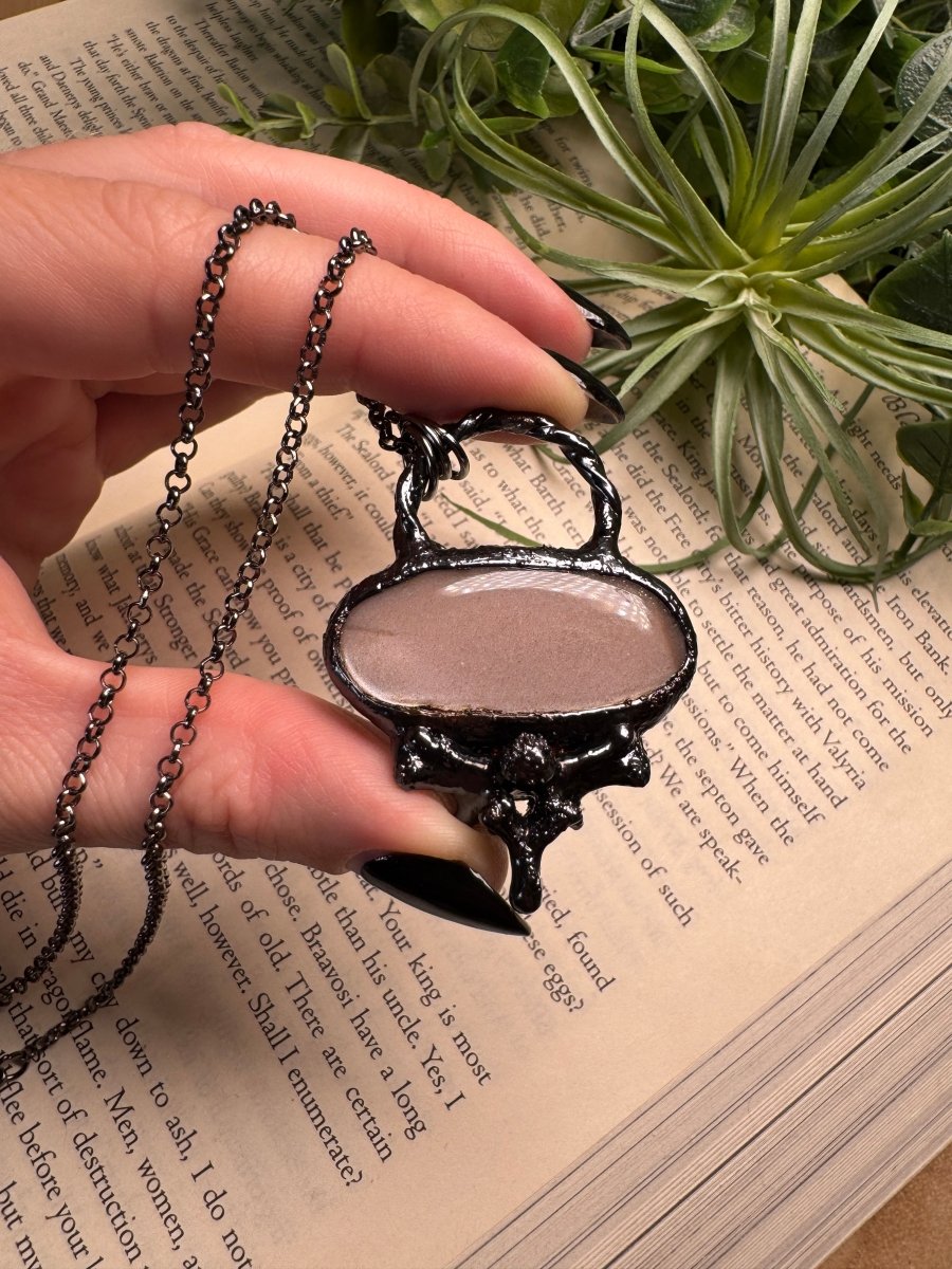Peach Moonstone and Bone Necklace | Copper Ashes