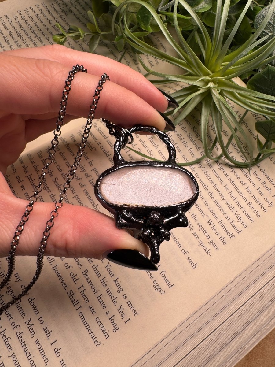 Peach Moonstone and Bone Necklace | Copper Ashes