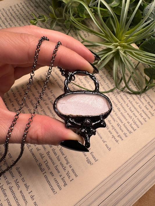Peach Moonstone and Bone Necklace | Copper Ashes