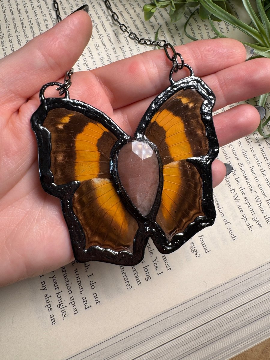 Peach Moonstone Butterfly Necklace (reversible) | Copper Ashes