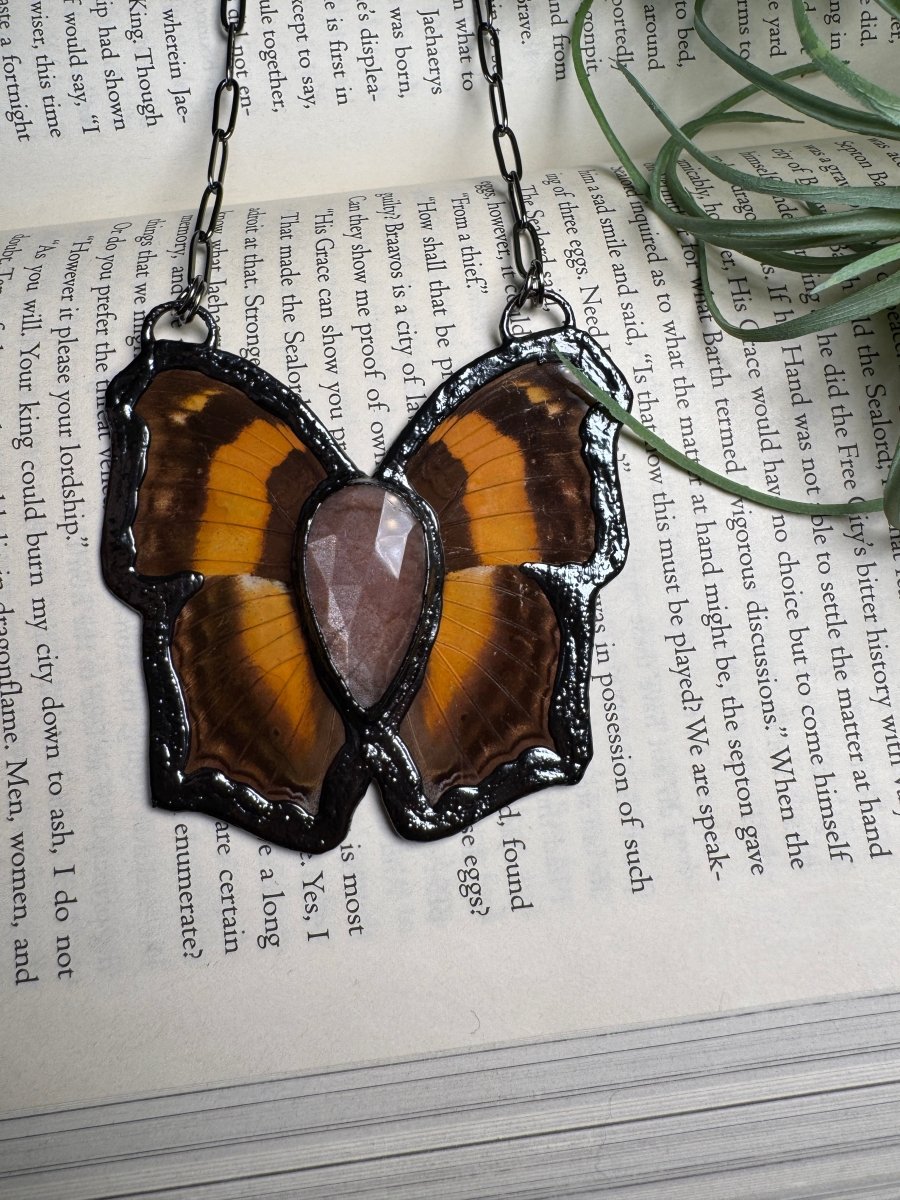 Peach Moonstone Butterfly Necklace (reversible) | Copper Ashes