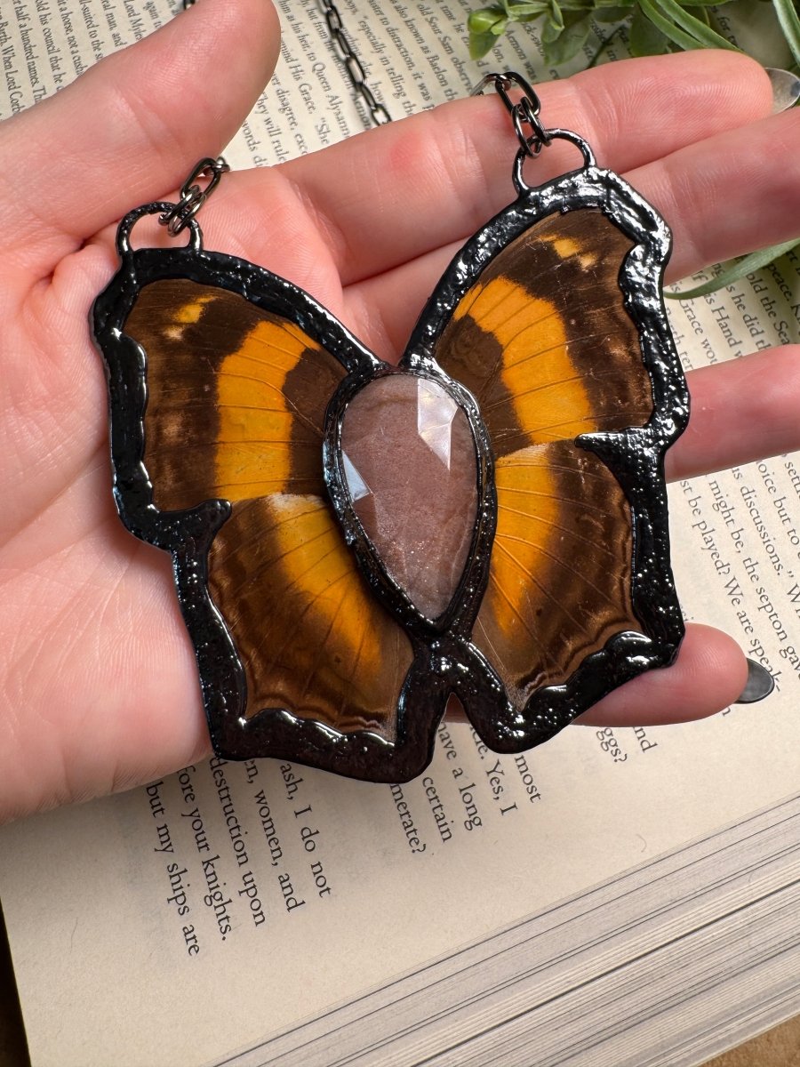 Peach Moonstone Butterfly Necklace (reversible) | Copper Ashes