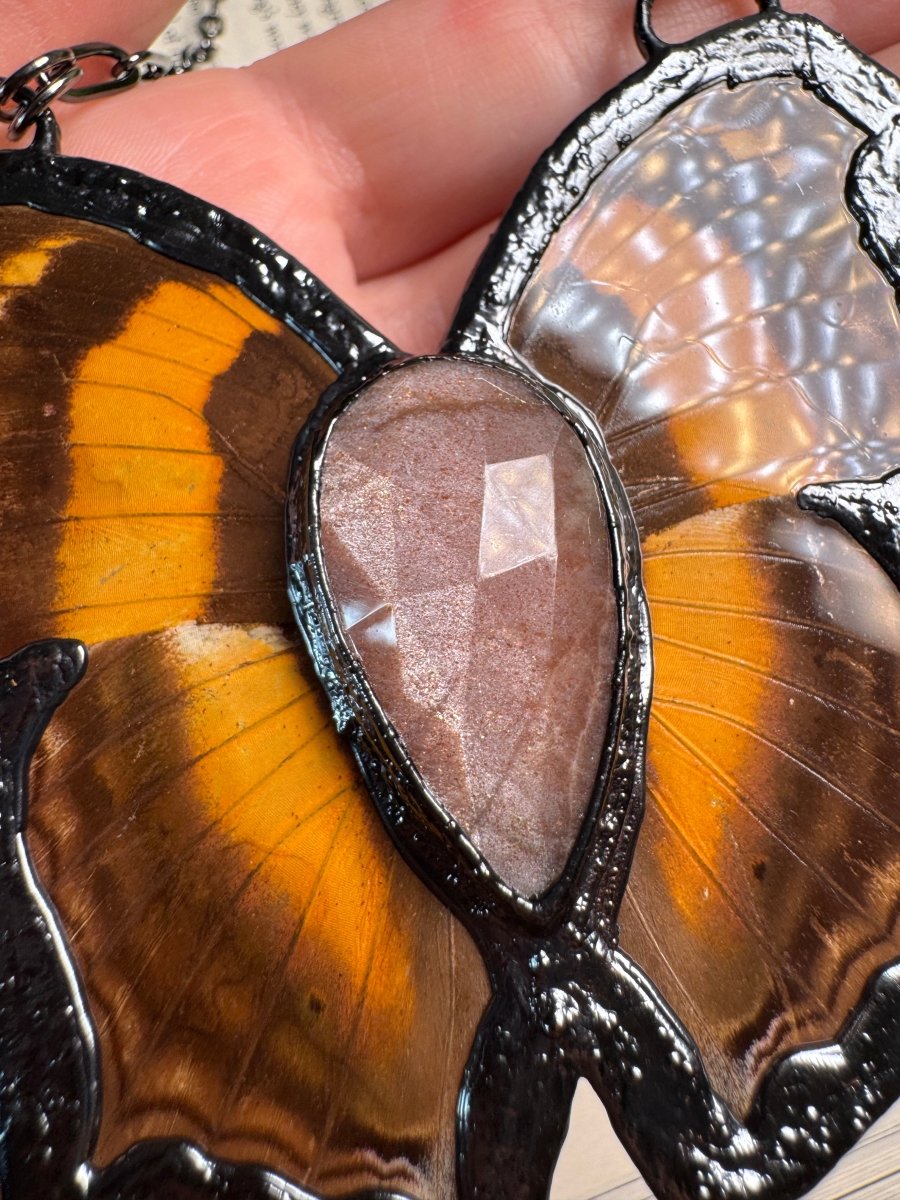 Peach Moonstone Butterfly Necklace (reversible) | Copper Ashes