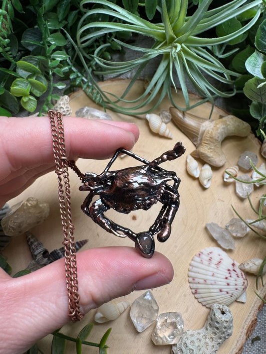 Peach Moonstone Crab Necklace | Copper Ashes