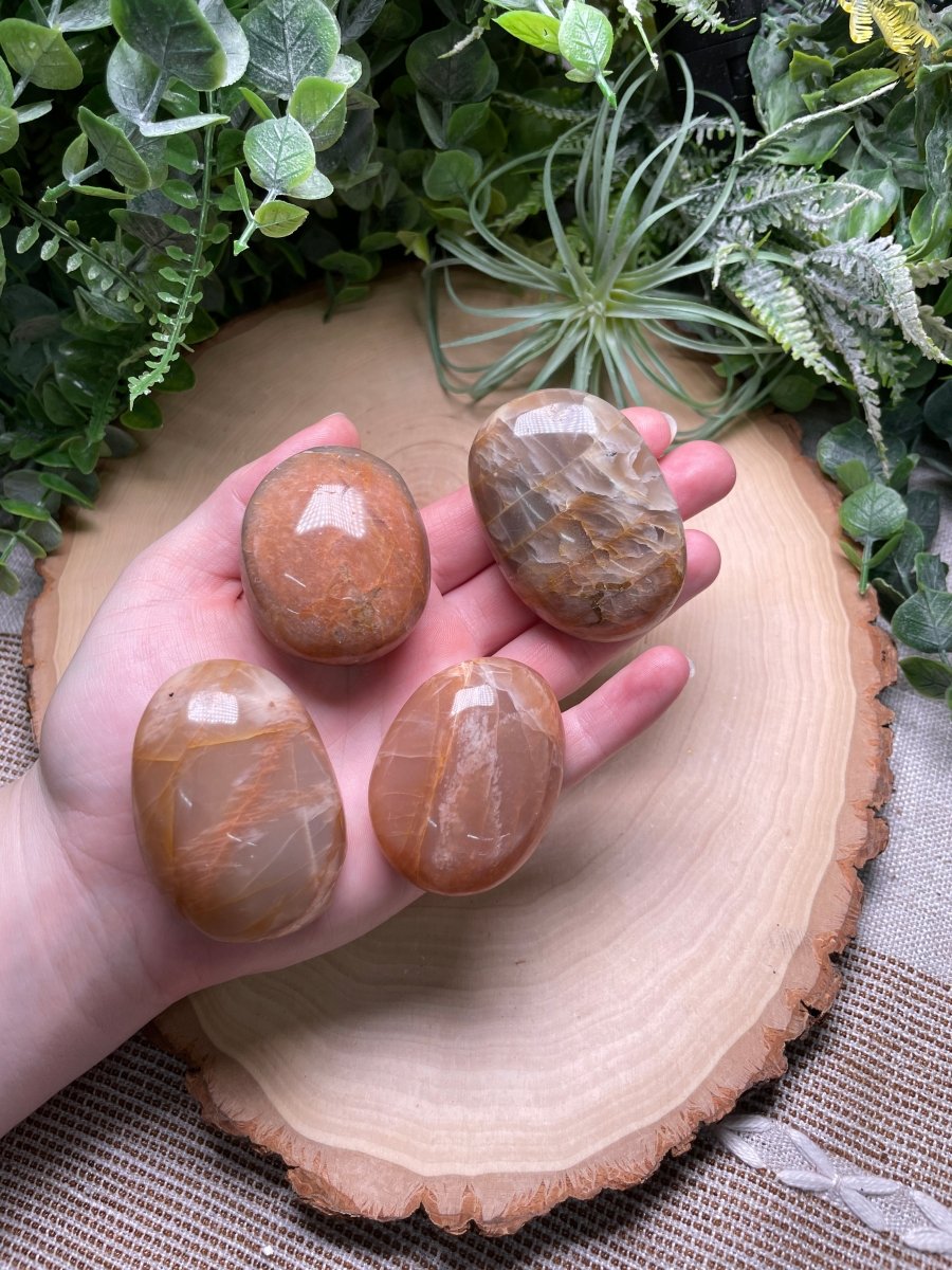 Peach Moonstone Palm stone | Copper Ashes