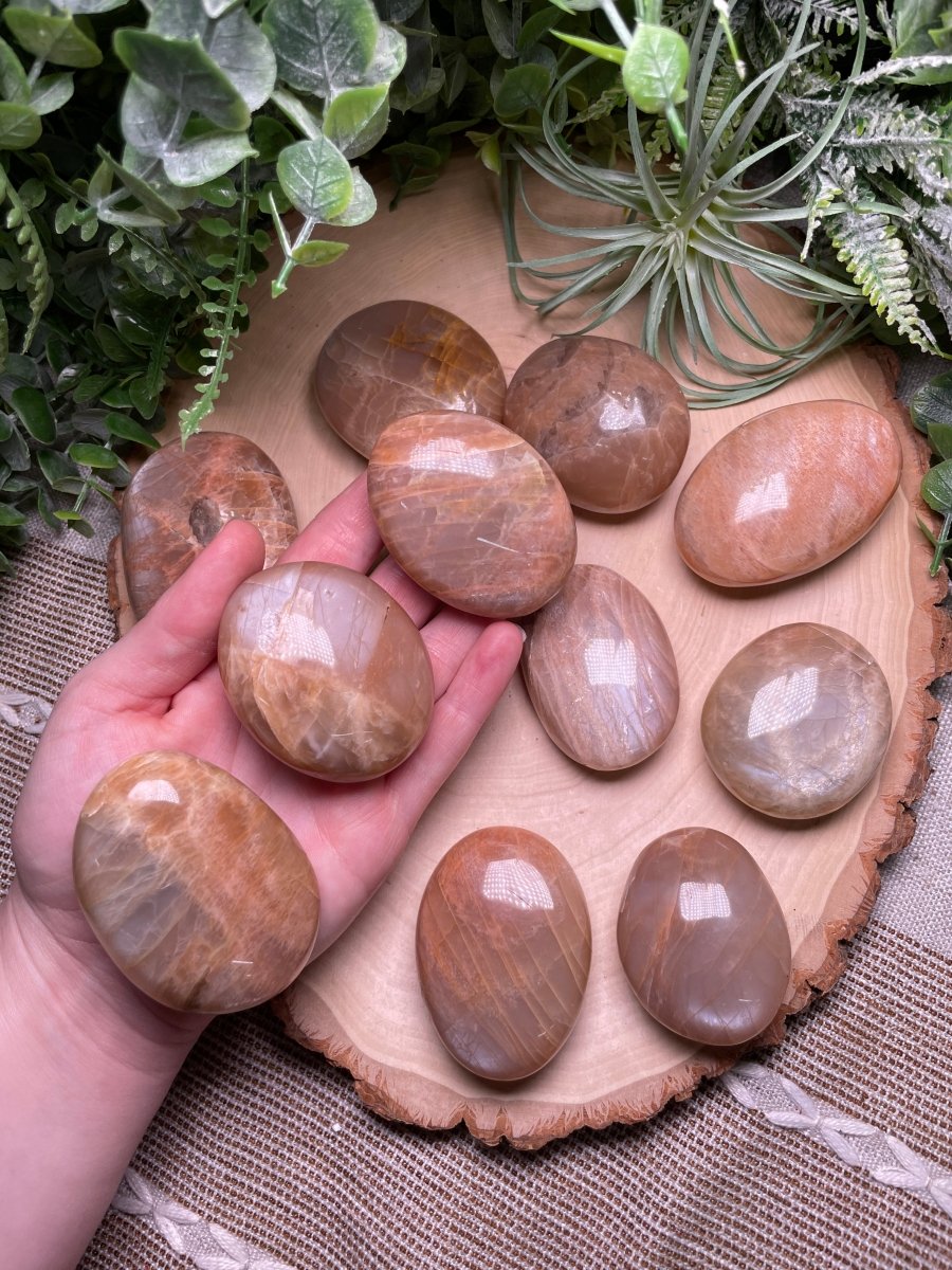 Peach Moonstone Palm stone | Copper Ashes