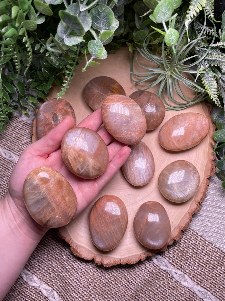 Peach Moonstone Palm stone | Copper Ashes