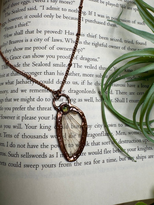 Peridot and Cicada Wing Necklace | Copper Ashes
