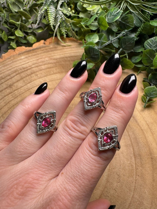 Pink Glass Ring Adjustable | Copper Ashes