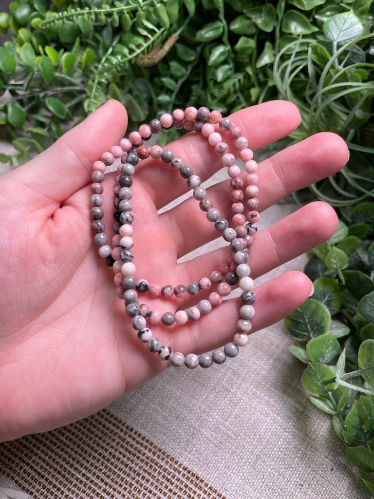 Pink Zebra Jasper 4mm Beaded Bracelet | Copper Ashes
