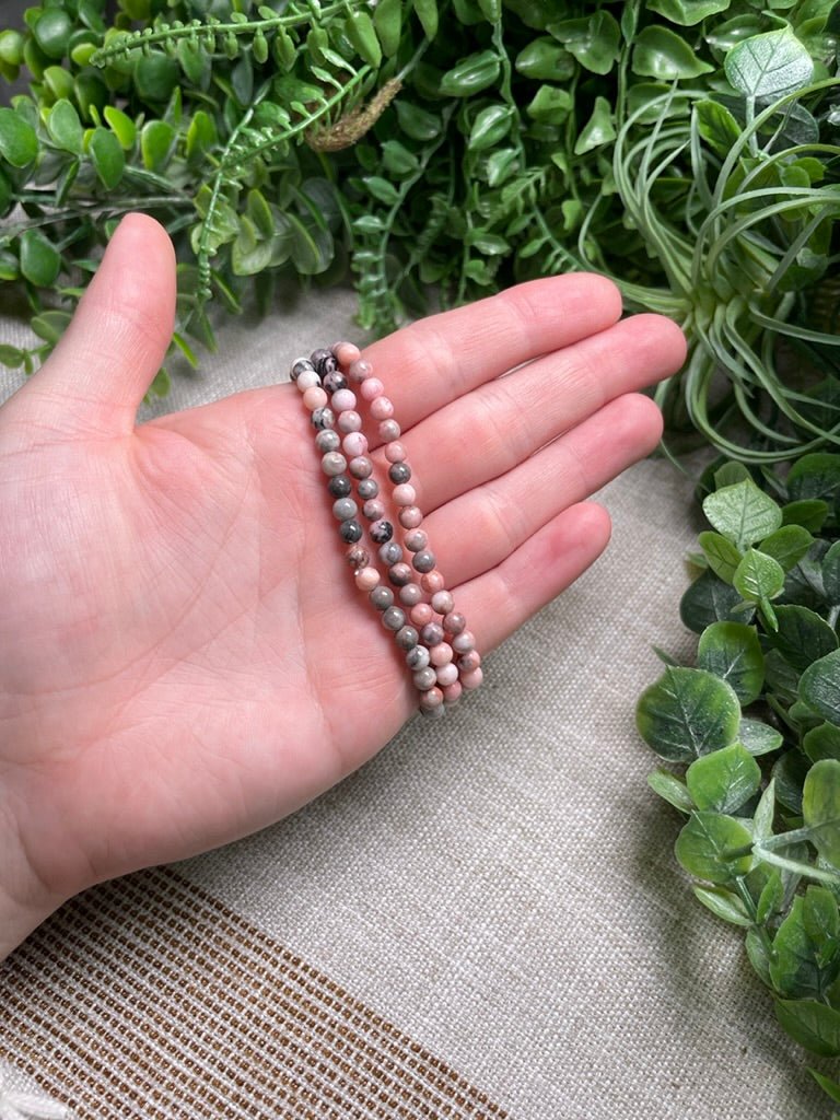 Pink Zebra Jasper 4mm Beaded Bracelet | Copper Ashes