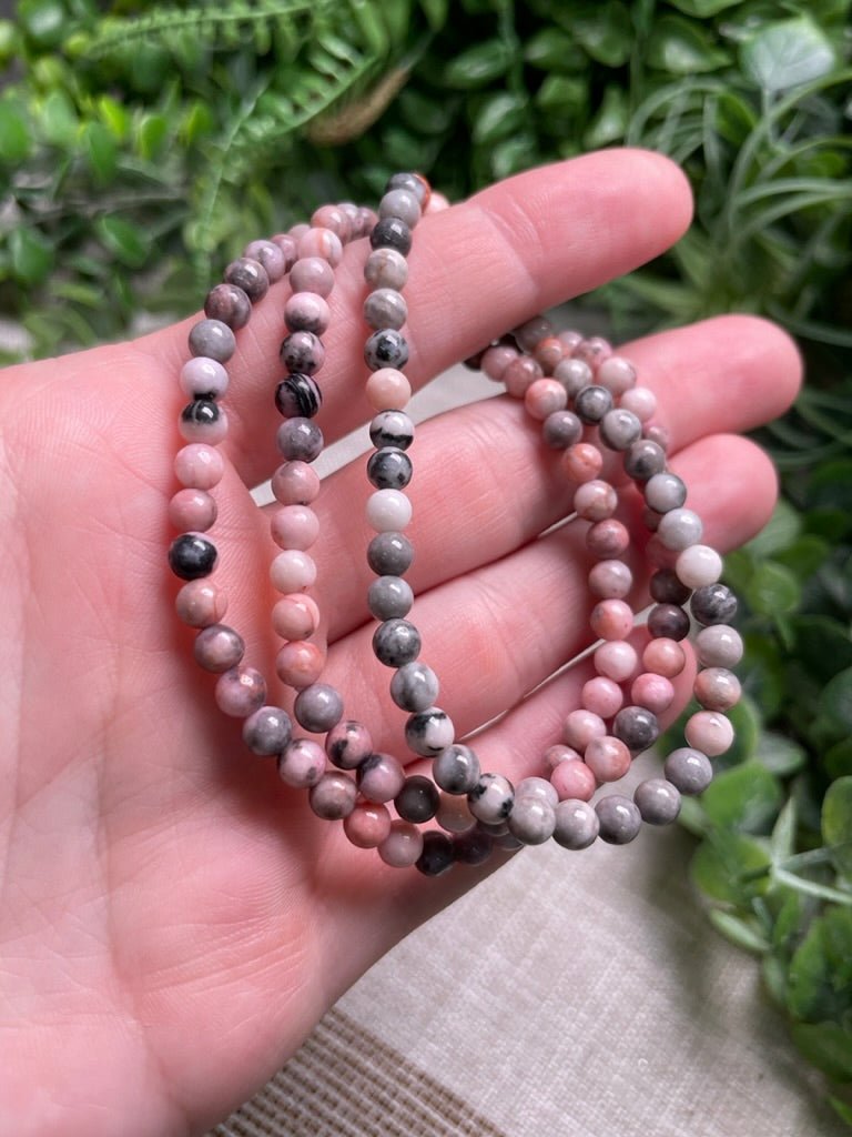 Pink Zebra Jasper 4mm Beaded Bracelet | Copper Ashes