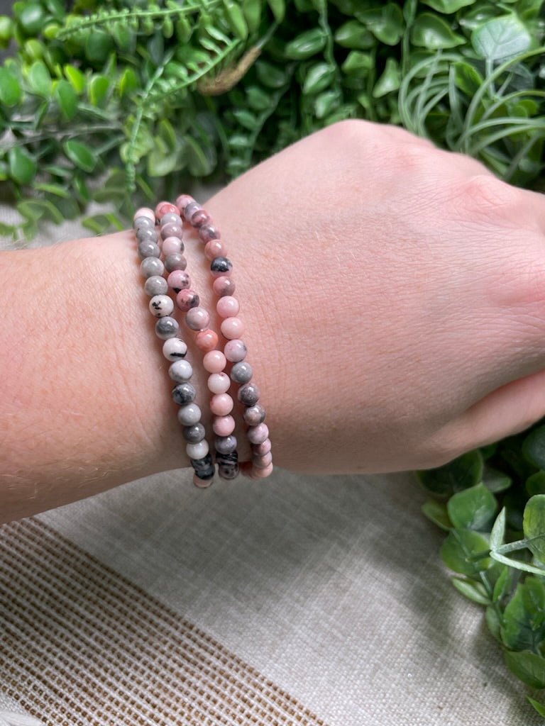 Pink Zebra Jasper 4mm Beaded Bracelet | Copper Ashes