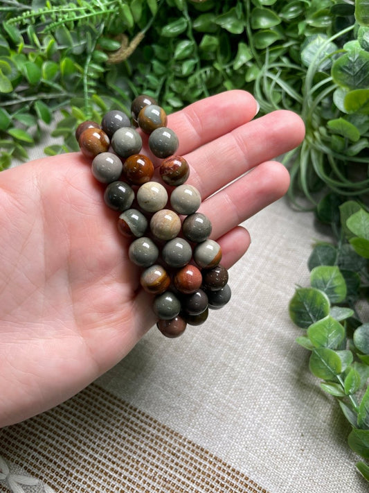 Polychrome Jasper 10mm Beaded Bracelet | Copper Ashes