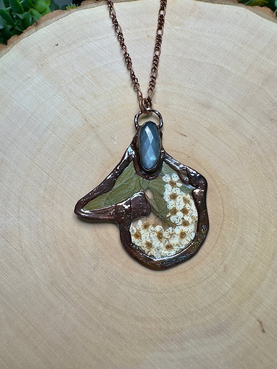 Pucklin - Silver Moonstone and Flower Necklace | Copper Ashes
