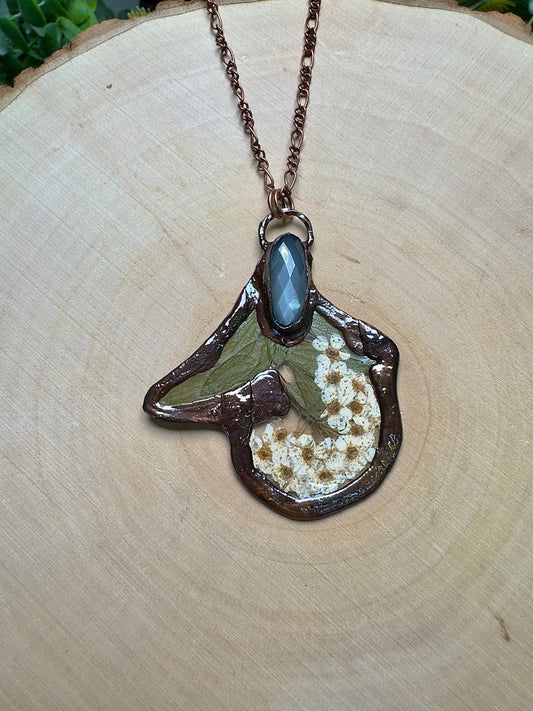 Pucklin - Silver Moonstone and Flower Necklace | Copper Ashes