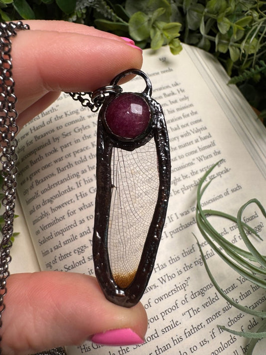 Purple Aventurine and Dragonfly Wing Necklace | Copper Ashes