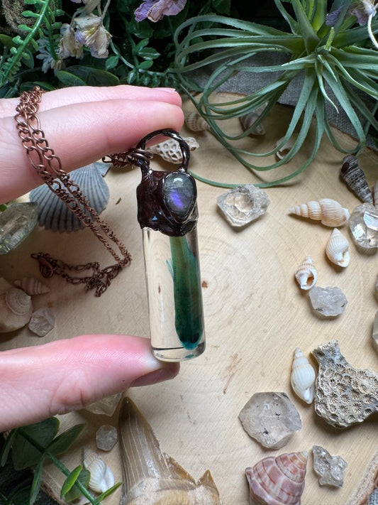 Purple Labradorite and Minnow Oddity Vial Necklace | Copper Ashes