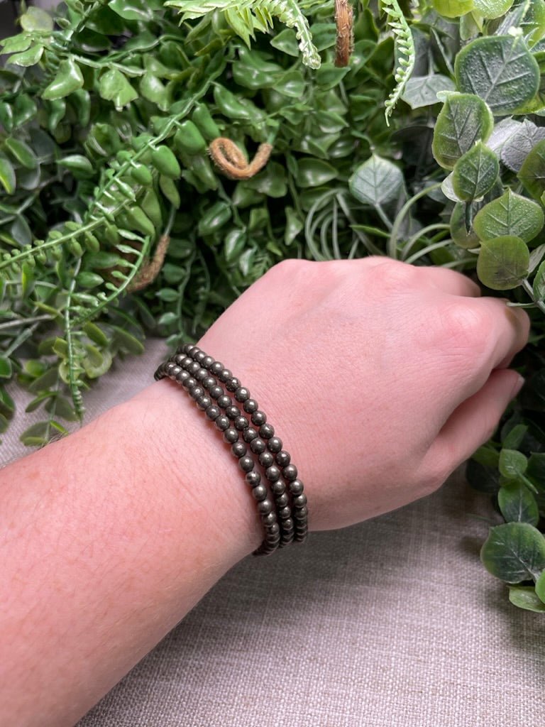 Pyrite 4mm Beaded Bracelet | Copper Ashes
