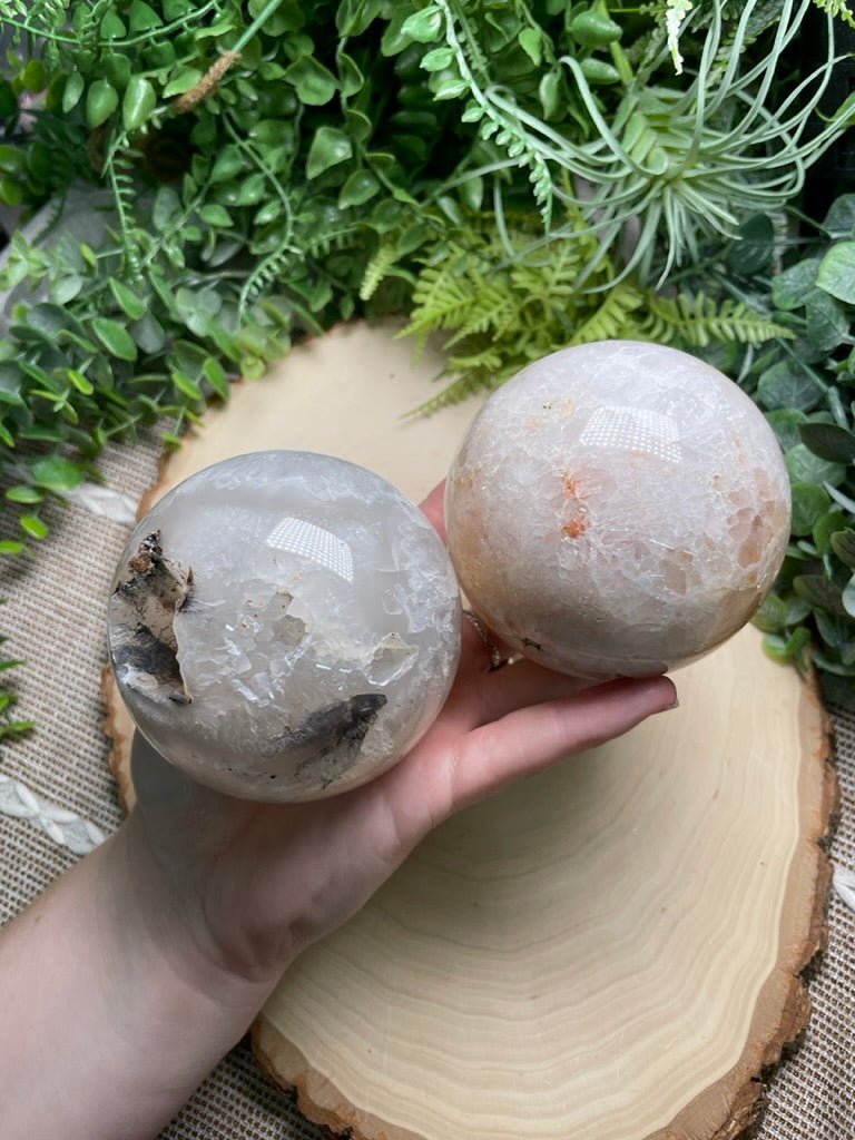 Quartz and Flower Agate Sphere | Copper Ashes