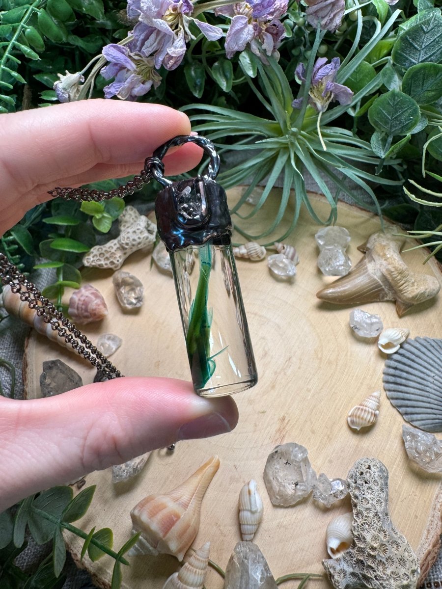 Quartz Diamond and Minnow Oddity Vial Necklace | Copper Ashes