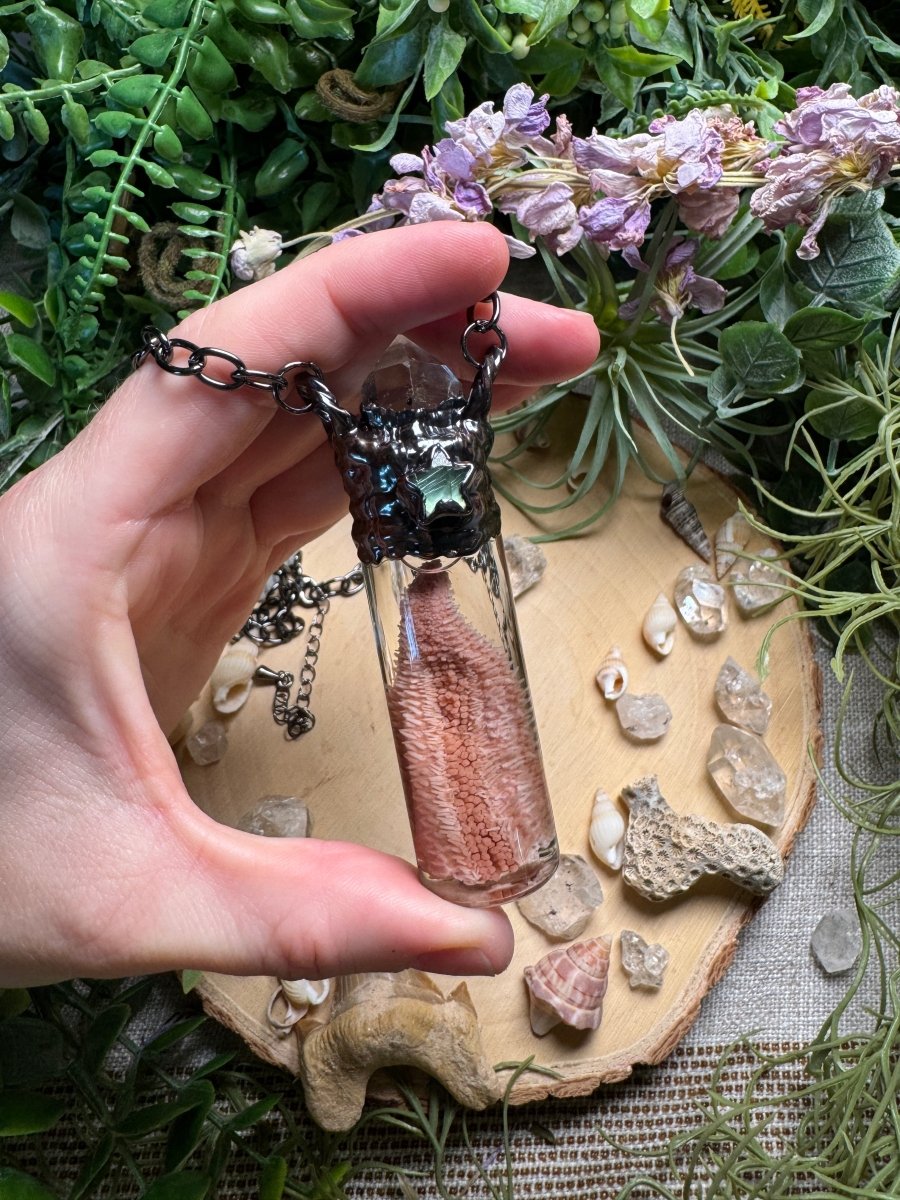 Quartz, Labradorite, and Starfish Arm Oddity Vial Necklace | Copper Ashes