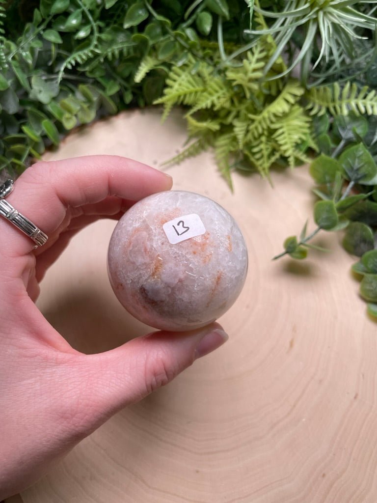 Quartz Mixture Sphere with Agate and/ or Flower Agate Inclusions | Copper Ashes