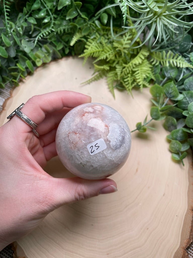Quartz Mixture Sphere with Agate and/ or Flower Agate Inclusions | Copper Ashes
