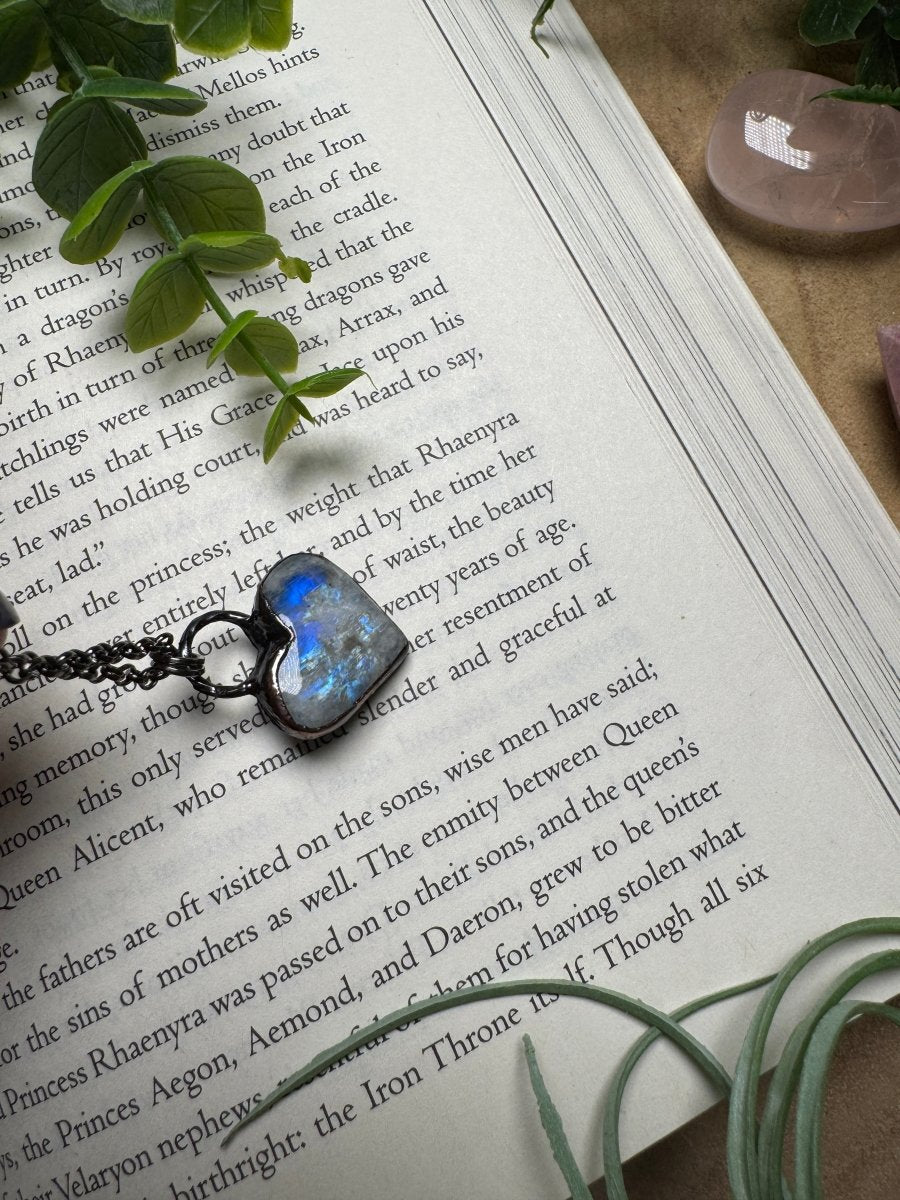 Rainbow Moonstone Heart Necklace | Copper Ashes