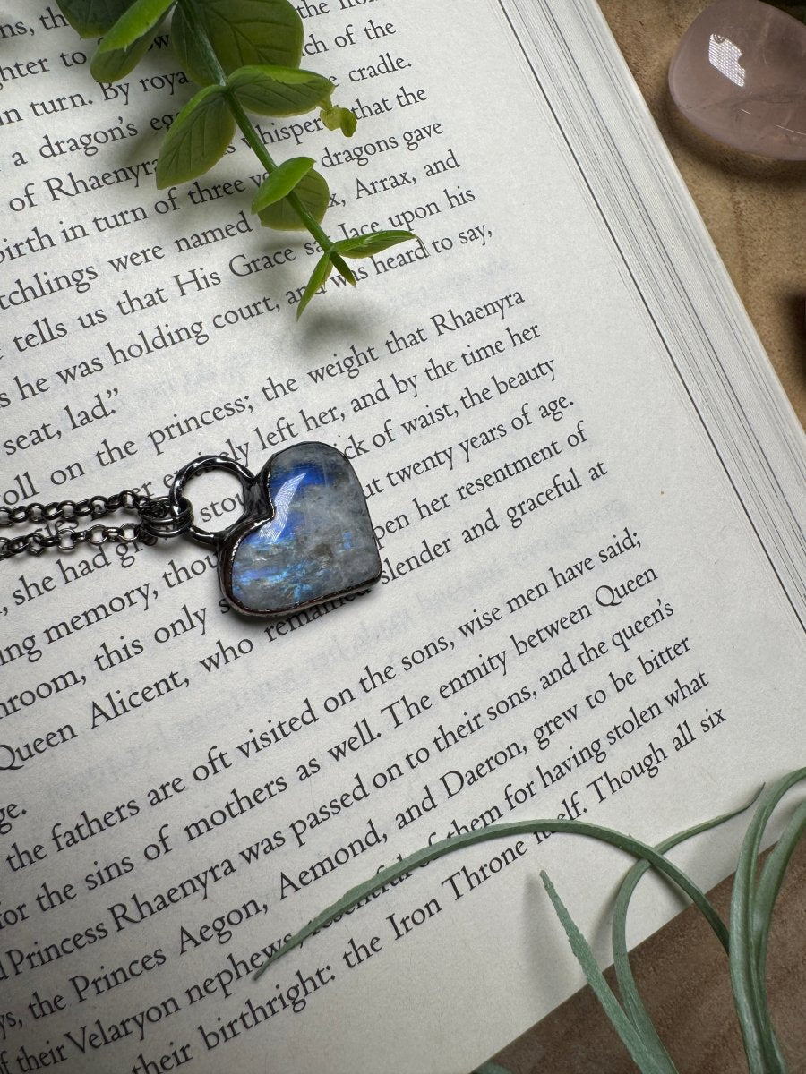 Rainbow Moonstone Heart Necklace | Copper Ashes