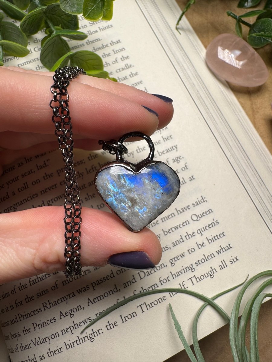 Rainbow Moonstone Heart Necklace | Copper Ashes