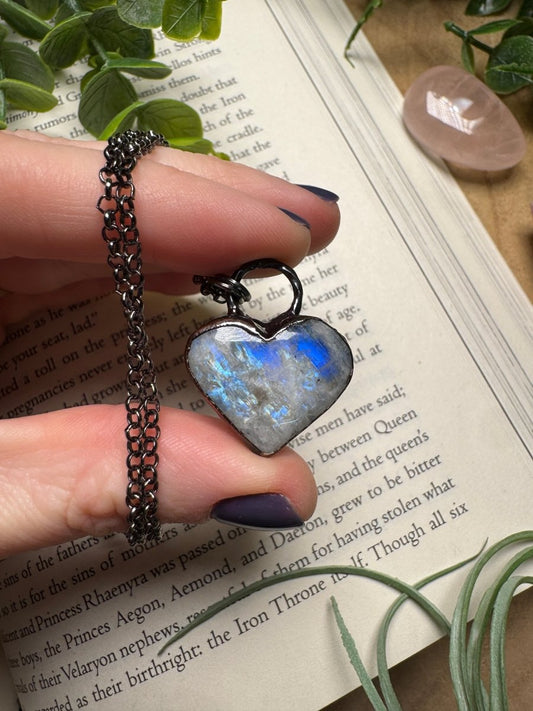 Rainbow Moonstone Heart Necklace | Copper Ashes