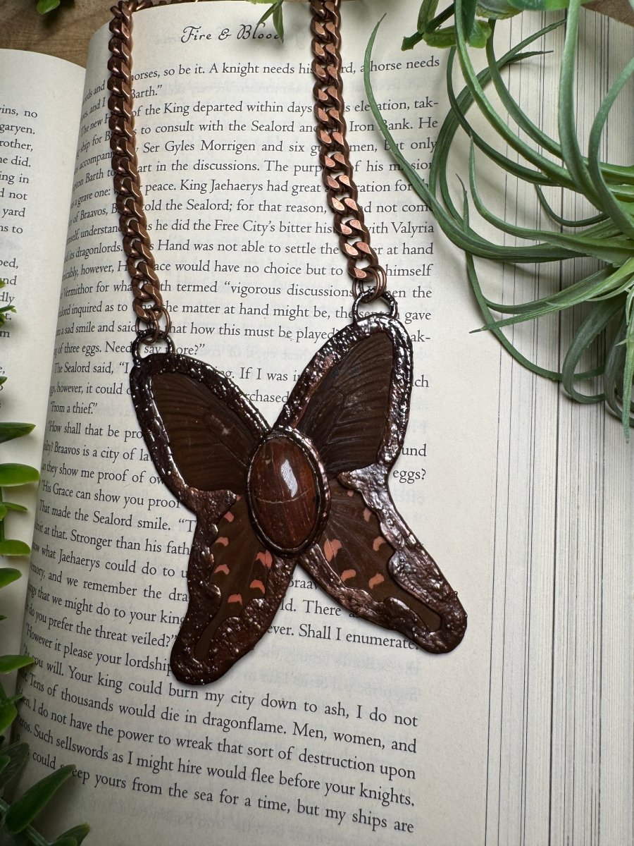 Red Jasper and Butterfly Wing Statement Necklace | Copper Ashes