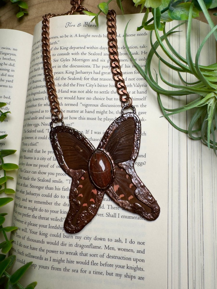 Red Jasper and Butterfly Wing Statement Necklace | Copper Ashes