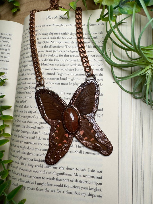 Red Jasper and Butterfly Wing Statement Necklace | Copper Ashes