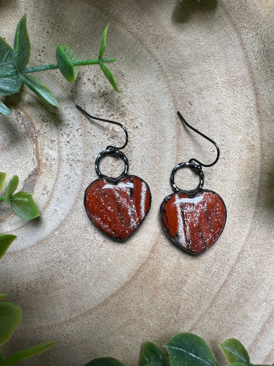 Red Jasper Heart Earrings | Copper Ashes