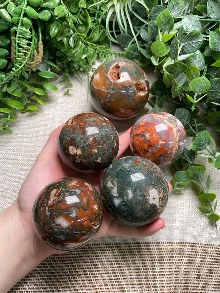 Red Moss Agate Sphere | Copper Ashes
