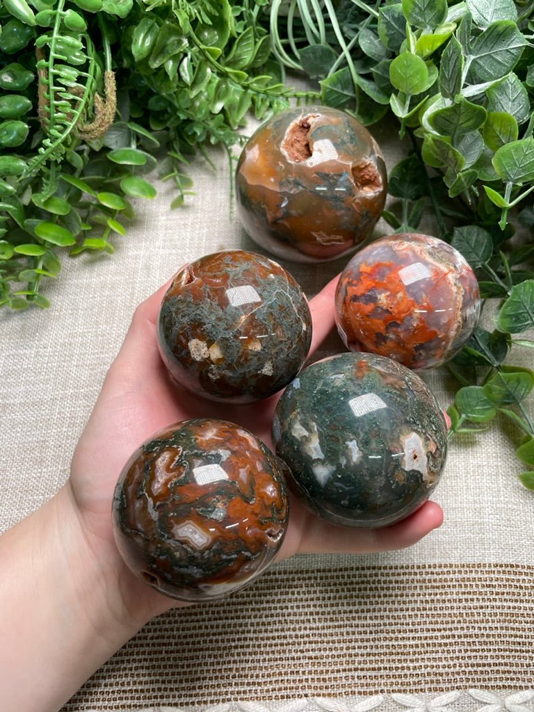 Red Moss Agate Sphere | Copper Ashes